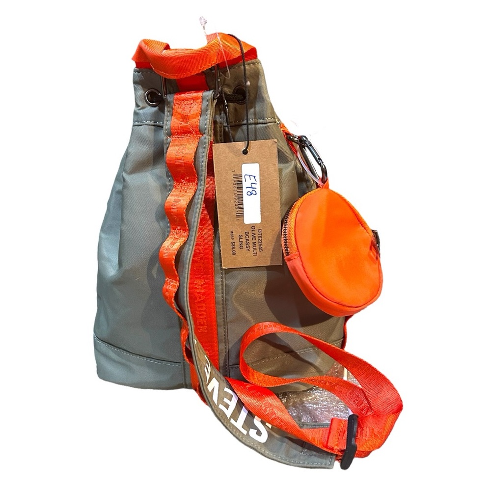 Steve Madden Gray and Orange Drawstring Backpack with Detachable Pouch